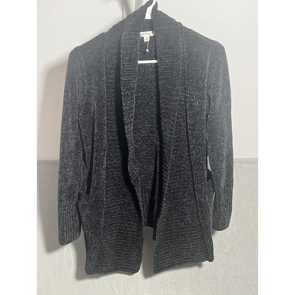 ORVIS‎ Women's S/CH Gray Heather Chenille Open Cardigan Sweater Shawl Collar